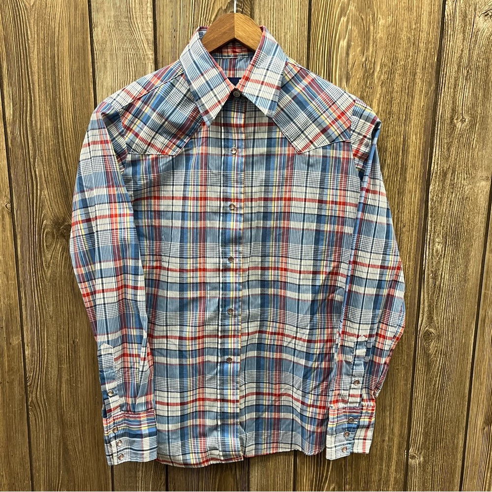Panhandle Slim Western Plaid Pearl Snap Button Up Shirt Blue Women’s Size Large